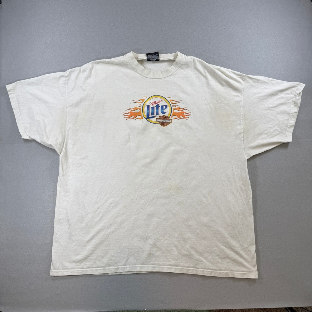 Miller Lite Nascar Harley Davidson T-Shirt Men 2XL White Chase Authentics Y2K